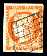 O N°5d, 40c Orange, Chiffres '4' Retouchés, Oblitération Grille. TB. R.R (signé Margues/certificats)  Qualité: Oblitéré  - 1849-1850 Cérès