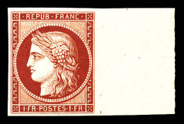 ** N°6f, 1F Carmin, Impression De 1862, Grand Bord De Feuille Latéral, Fraîcheur Postale. SUP (certificat)  Qualité: ** - 1849-1850 Ceres