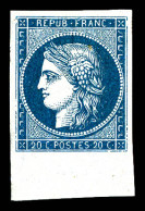 * N°8a, Non émis, 20c Bleu Foncé, Bas De Feuille, R.R. TTB (certificats)  Qualité: *  Cote: 4400 Euros - 1849-1850 Cérès