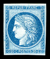 ** N°8b, Non émis, 20c Bleu Sur Azuré, Quatre Belles Marges, Fraicheur Postale. SUP. R.R. (certificat)  Qualité: ** - 1849-1850 Ceres