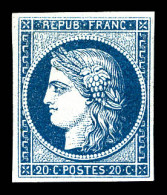 (*) N°8b, Non émis, 20c Bleu Sur Azuré, Grande Fraîcheur, RARE Et SUP (signé Calves/certificats)  Qualité: (*)  Cote: 32 - 1849-1850 Cérès