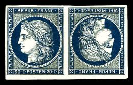 * N°8d, Non émis, 20c Bleu Foncé En Paire Tête-bêche, Bord De Feuille Inférieur, Quatre Belles Marges Et Fraîcheur Posta - 1849-1850 Cérès