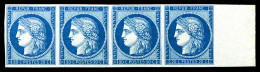 ** N°8f, Non émis, 20c Bleu Impression De 1862, Bande De 4 Bdf, Fraîcheur Postale, SUPERBE (certificat)  Qualité: ** - 1849-1850 Cérès