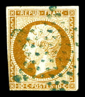O N°9, 10c Présidence Obl étoile Bleue, Filet De Droite Touché. B. R (signé Scheller/certificat)  Qualité: Oblitéré  Cot - 1852 Louis-Napoléon