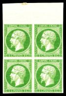 * N°12, 5c Vert En Bloc De Quatre Haut De Feuille, 1 Ex **, Fraîcheur Postale. SUP (certificat)  Qualité: * - 1853-1860 Napoleon III