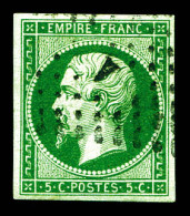 O N°12c, 5c Vert-foncé Sur Vert. TTB (signé Scheller)  Qualité: Oblitéré  Cote: 380 Euros - 1853-1860 Napoléon III.