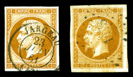 O N°13B, 10c Type II: 2 Exemplaires Choisis. TTB  Qualité: Oblitéré - 1853-1860 Napoléon III.