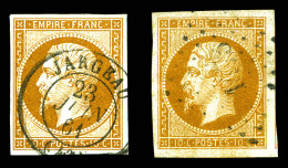 O N°13B, 10c Type II: 2 Exemplaires Choisis. TTB  Qualité: Oblitéré - 1853-1860 Napoleon III