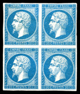 ** N°14A, 20c Bleu Type I En Bloc De Quatre, Fraîcheur Postale. SUP (signé Calves/certificat)  Qualité: ** - 1853-1860 Napoléon III.