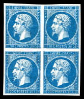 ** N°14Aa, 20c Bleu Foncé Type I, Bloc De Quatre, Fraîcheur Postale. SUP. R. (certificat)  Qualité: ** - 1853-1860 Napoleon III