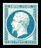 ** N°14Af, 20c Bleu Laiteux Type I, Fraîcheur Postale. SUP (certificat)  Qualité: ** - 1853-1860 Napoléon III.