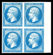 ** N°14B, 20c Bleu Type II En Bloc De Quatre Type II, Bord De Feuille Latéral (2ex*), Frais. SUP (signé Calves/certifica - 1853-1860 Napoléon III