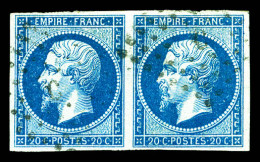 O N°14Ba, 20c Bleu Sur Vert En Paire. TTB (certificat)  Qualité: Oblitéré  Cote: 550 Euros - 1853-1860 Napoleon III