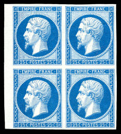 ** N°15c, 25c Bleu, Impression De 1862 En Bloc De Quatre (1ex*) Bord De Feuille, FRAICHEUR POSTALE. SUPERBE (certificat) - 1853-1860 Napoléon III.