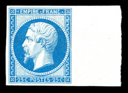 * N°15c, 25c Bleu, Impression De 1862, Grand Bord De Feuille Latéral. SUP (certificat)  Qualité: *  Cote: 600 Euros - 1853-1860 Napoleon III