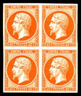 ** N°16a, 40c Orange-vif En Bloc De Quatre, Fraîcheur Postale. SUPERBE. R.R. (signé Calves/Certificats)  Qualité: ** - 1853-1860 Napoléon III