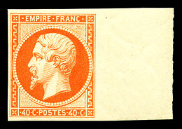 ** N°16a, 40c Orange Vif, Grand Bord De Feuille Latéral, Fraîcheur Postale. SUPERBE. R.R (certificats)  Qualité: ** - 1853-1860 Napoléon III.