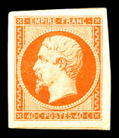 ** N°16b, 40c Orange Sur Paille, Très Grandes Marges Avec Voisins, Fraîcheur Postale. SUPERBE. R.R. (signé/certificat)   - 1853-1860 Napoléon III