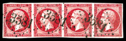 O N°17Be, 80c Rose Foncé En Bande De Quatre Obl GC 3581 De St ETIENNE. TB  Qualité: Oblitéré - 1853-1860 Napoléon III.