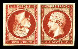 * N°18e, 1F Carmin, Impression De 1862 En Paire Tête-bêche, Grande Fraîcheur, Marges Très Larges, Un Des Plus Beaux Exem - 1853-1860 Napoléon III