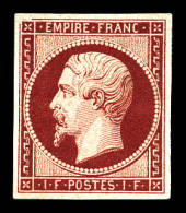 * N°18g, 1F CARMIN VELOURS, Fraîcheur Postale. SUPERBE. R.R. (signé Calves/Roumet/certificat)  Qualité: *  Cote: 13500 E - 1853-1860 Napoléon III.