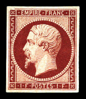 * N°18g, 1F CARMIN VELOURS, Fraîcheur Postale. SUPERBE. R.R. (signé Calves/Roumet/certificat)  Qualité: *  Cote: 13500 E - 1853-1860 Napoléon III