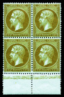 ** N°19b, 1c Mordoré En Bloc De Quatre Bord De Feuille, Fraîcheur Postale, Très Bon Centrage, SUPERBE (signé Robineau/ce - 1862 Napoleon III