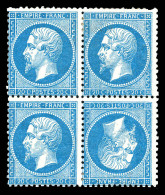 * N°22b, 20c Bleu, Tête-bêche Tenant à Normaux En Bloc De Quatre. SUP. R. (signé Scheller/certificat)  Qualité: *  Cote: - 1862 Napoleon III