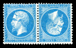 * N°22b, 20c Bleu En Paire Tête-bêche, Très Frais, R.R.R (signé/certificats)  Qualité: *  Cote: 6000 Euros - 1862 Napoleon III