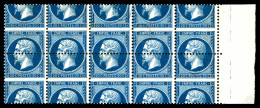 (*) N°22, 20c Bleu En Bloc De 10 Variété Piquage Très Déplacé (tirage 150 Exemplaires) Au Verso D'un Essai Vert-bronze S - 1862 Napoleon III