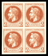 ** N°26Af, 2c Rouge-brun Non Dentelé, Impression De Rothschild En Bloc De Quatre (2ex*), Grandes Marges. SUP (certificat - 1863-1870 Napoléon III Lauré