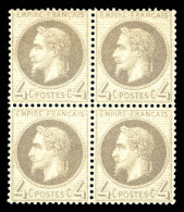 ** N°27B, 4c Gris Type II En Bloc De 4 (2ex *), Fraîcheur Postale, Très Bon Centrage. SUP (signé/certificat)  Qualité: * - 1863-1870 Napoleon III With Laurels