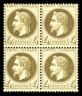 ** N°27Bb, 20c Gris Jaunâtre Type II En Bloc De Quatre, Fraîcheur Postale. SUP (signé Calves/certificat)  Qualité: ** - 1863-1870 Napoleon III With Laurels