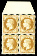 ** N°28Ac, 10c Bistre-brun Type I, Bloc De Quatre Bord De Feuille, Fraîcheur Postale. SUP. R. (signé Brun/Calves/Certifi - 1863-1870 Napoleon III Gelauwerd