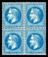 ** N°29A, 20c Bleu Type I, Bloc De Quatre Très Bon Centrage, Fraîcheur Postale. SUP (ceriticat)  Qualité: ** - 1863-1870 Napoléon III Con Laureles