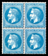 ** N°29B, 20c Bleu Type II En Bloc De Quatre, FRAÎCHEUR POSTALE, SUPERBE (certificat)  Qualité: ** - 1863-1870 Napoleon III With Laurels