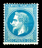 * N°29Bb, 20c Bleu, Variété 'à La Corne' (case 72 B2), Léger Pli Horizontal, Très Belle Présentation. R (certificat)  Qu - 1863-1870 Napoléon III Con Laureles