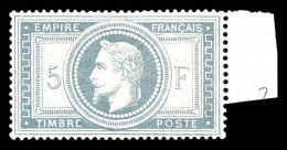 * N°33, Empire, 5F Violet-gris, Bord De Feuille Latéral, Fraîcheur Postale, Très Bon Centrage. SUP. R. (signé Brun/certi - 1863-1870 Napoléon III. Laure