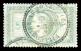 O N°33A, 5f Violet-gris Avec 5 Et F En Bleu Obl Càd Centrale Type 24 De VILLEQUIER AUMONT Du 3 Nov 70, Des Froissures Ma - 1863-1870 Napoleon III With Laurels