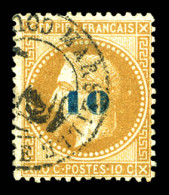 O N°34, Non émis, 10c Sur 10c Bistre, Surcharge Bleu Pâle, TB (signé Baudot/certificat)  Qualité: Oblitéré - 1863-1870 Napoléon III Con Laureles