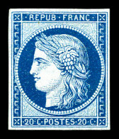 * N°37f, 20c Bleu Foncé, Impression De GRANET Non Dentelé, Fraîs, TTB (certificat)  Qualité: *  Cote: 500 Euros - 1870 Belagerung Von Paris