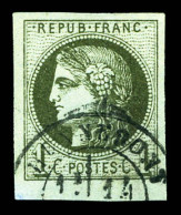 O N°39Aa, 1c Olive Foncé, Très Jolie Nuance. Bdf. SUP (signé Brun)  Qualité: Oblitéré  Cote: 300 Euros - 1870 Uitgave Van Bordeaux