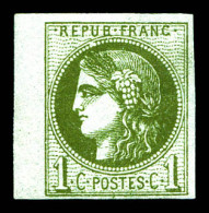 ** N°39B, 1c Olive Report 2 Bdf, Fraicheur Postale (certificat)  Qualité: ** - 1870 Bordeaux Printing