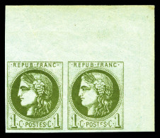 ** N°39B, 1c Olive Report 2 En Paire Cdf, Froissure De Gomme. TB  Qualité: ** - 1870 Bordeaux Printing