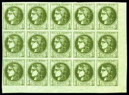 ** N°39C, 1c Olive Report 3, Bloc Report De 15 Exemplaires Coin De Feuille, Fraîcheur Postale, SUPERBE (certificat)  Qua - 1870 Emisión De Bordeaux