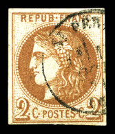 O N°40A, 2c Chocolat Clair Report 1 Obl Càd Type 17. TTB (certificat)  Qualité: Oblitéré  Cote: 1650 Euros - 1870 Ausgabe Bordeaux