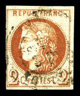 O N°40Ad, 2c Brun-rouge Report 1, Impression Fine De 'Tours', Infime Pelurage, Jolie Pièce. R.R. (signé Calves/certifica - 1870 Ausgabe Bordeaux