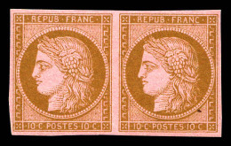 ** N°58b, 10c Brun Sur Rose En Paire Non Dentelée. SUP. R. (certificat)  Qualité: ** - 1871-1875 Ceres