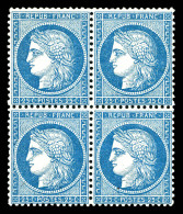 ** N°60A, 25c Bleu En Bloc De Quatre, Fraîcheur Postale. SUP (certificat)  Qualité: ** - 1871-1875 Cérès