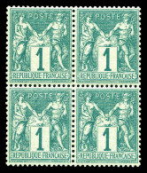 ** N°61, 1c Vert, Bloc De Quatre (1ex*), Fraîcheur Postale, Très Bon Centrage. SUPERBE (certificat)  Qualité: ** - 1876-1878 Sage (Type I)